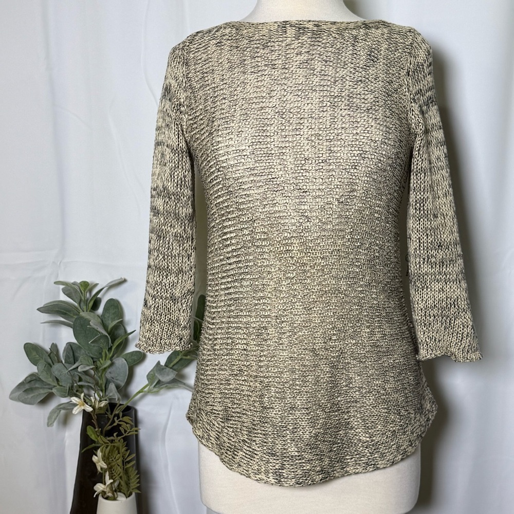 Eileen Fisher knit Linen Cotton blend 3/4 Sleeve Beige Top Women’s Size X-Small - Picture 7 of 7